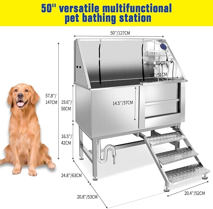50 Inch Stainless Steel Dog Washing Station, Professional Grooming Tub - Image 2