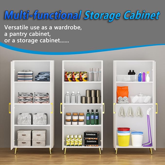 White Storage Cabinet Set of 3, 69” Tall Storage Cabinet w/ 2 Doors Adjustable - Image 4
