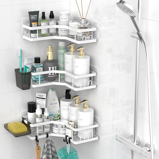 Corner Shower Caddy Bathroom Organizer Adhesive Shower Rack Bathtub Shelves - Image 2