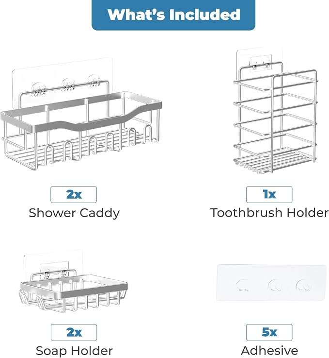 Fab Glass and Mirror 5-Pack Shower Caddy, Chrome- Shower Organizer & Shelves - Image 7