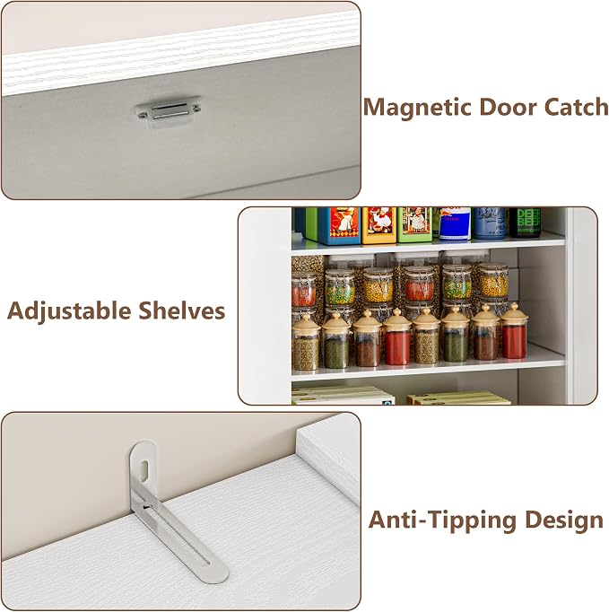 Pantry Organizers and Storage Cabinet, 70” Barn Door White Kitchen Cabinet - Image 5