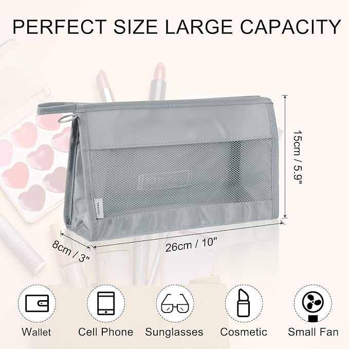 uxcell Mesh Makeup Bag, Large Capacity Travel Zipper Cosmetic Bags, Beach Mesh - Image 2