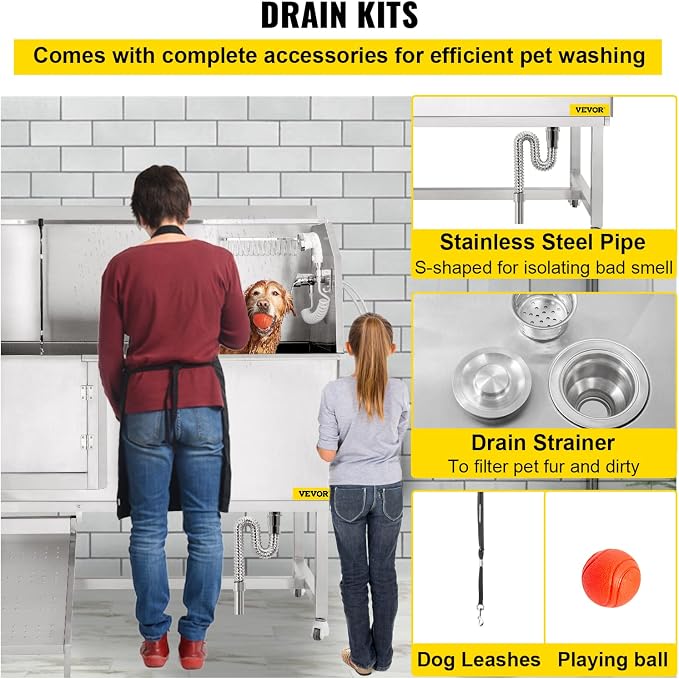 VEVOR Dog Grooming Tub, 304 Stainless Steel Pet Grooming Tub Rated 661LBS Load - Image 7