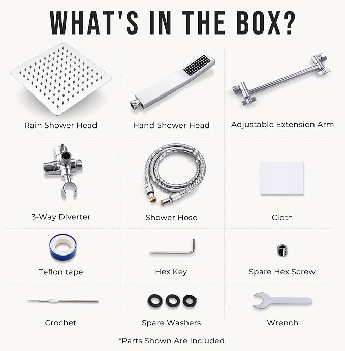 G-Promise All Metal 10" Dual Square Shower Head Combo | Rain Shower Head | - Image 7