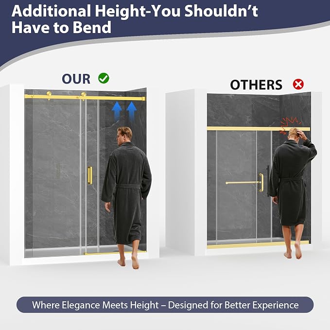 Frameless Shower Door, 43-48" W x 76" H Sliding Glass Shower Door, 1/4''(6mm - Image 3