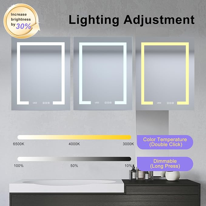 24" x 30" LED Lighted Medicine Cabinet - Image 8