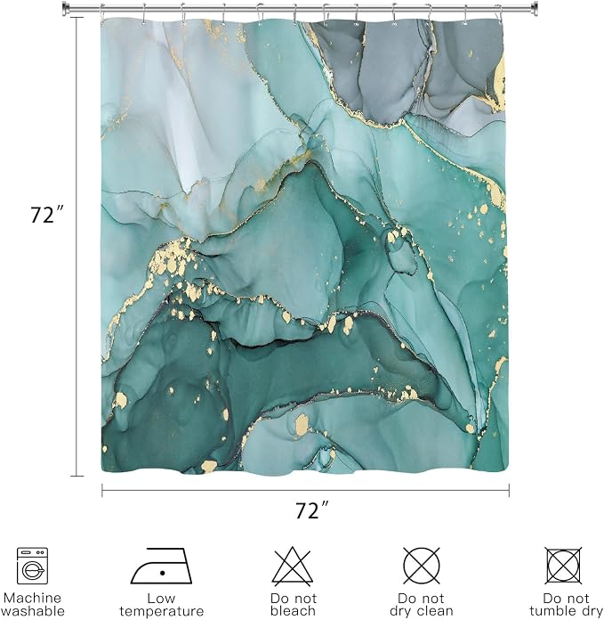 Turquoise Marble Shower Curtain, Teal Modern Abstract Fabric Shower Curtains - Image 6