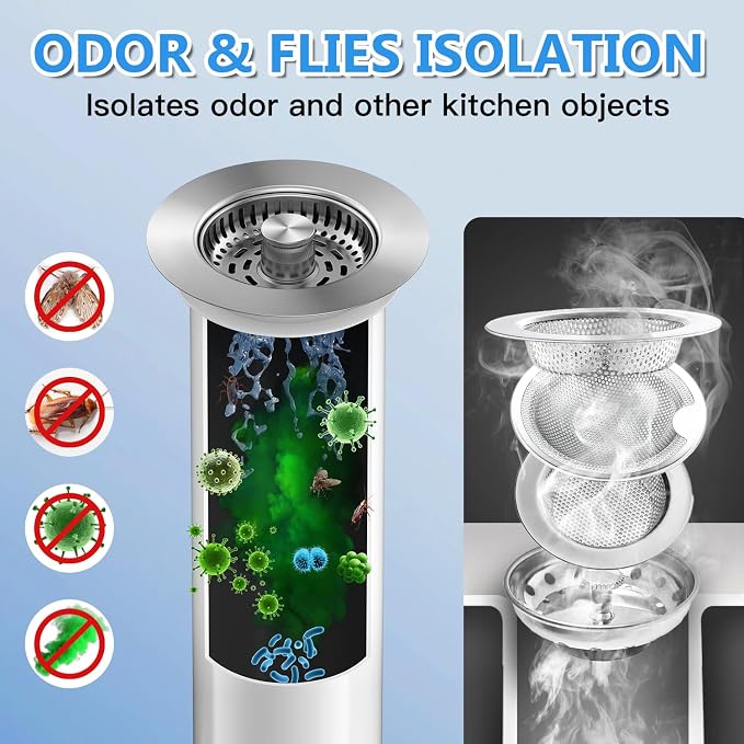 3-in-1 Stainless Steel Kitchen Gadget, JOMST Kitchen Sink Drain Strainer – Fast - Image 6
