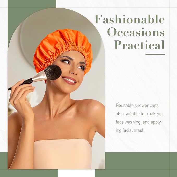 Reusable Shower Cap for Women, Large Waterproof Shower Essentials Bonnet - Image 2