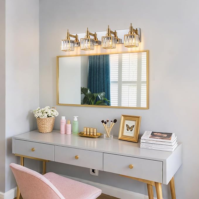 Crystal Bathroom Light Gold Chrome 4-Light Modern Bathroom Vanity Fixtures Over - Image 4