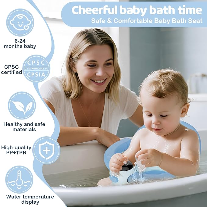 Baby Bath Seat-for Babies 6 Months & up, Water Temperature Display+Soft Cushion - Image 2