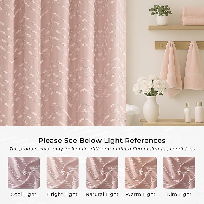 Extra Long Blush Pink Boho Shower Curtain Cute Shower Curtain Textured Tufted - Image 6
