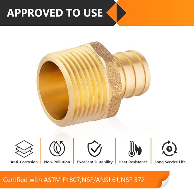 5-Pack HeSun PEX Fittings, Brass Crimp Male Adapter Fitting - Image 5