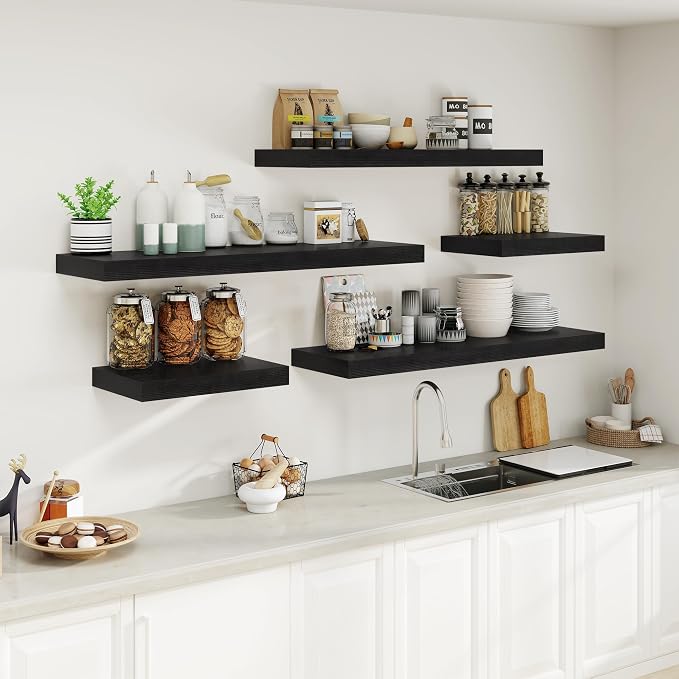 12" Deep Black Floating Shelves, Over Toilet Long Wall Mounted Modern Farmhouse - Image 4
