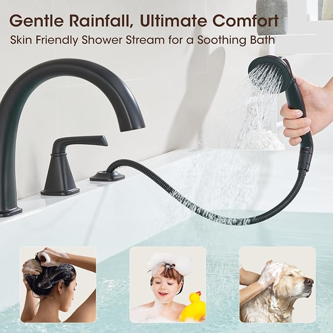 New Roman Tub Faucet with Sprayer, Bathtub Faucet Set Deck Mount, Brass 4 Hole - Image 6