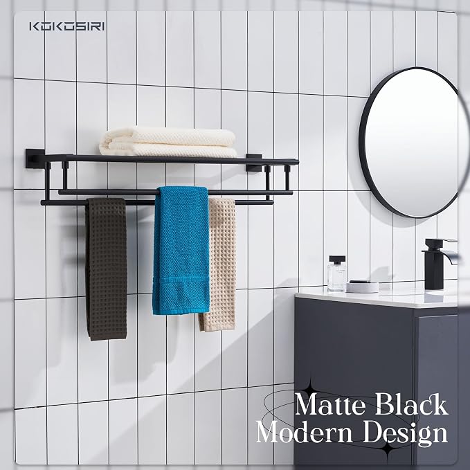 KOKOSIRI Bath Towel Rack with Double Towel Bars 32-Inch Bathroom Towel Shelves - Image 7