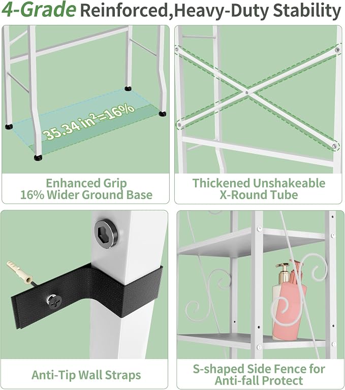 Over-The-Toilet Storage Rack 4-Tier, Bathroom Organizer Shelf Over Toilet - Image 4