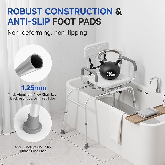 Sliding Shower Chair with Swivel Seat, Tub Transfer Bench - Image 4