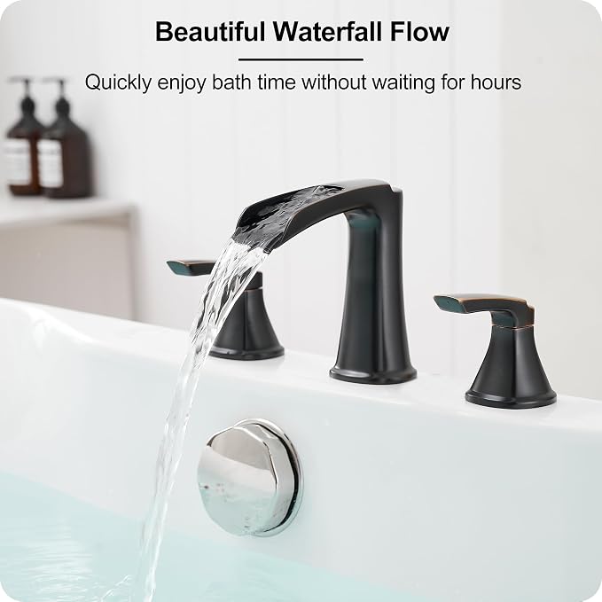 Waterfall Bathtub Faucet Oil Rubbed Bronze, Brass Bath Tub Faucet Set 3 Hole - Image 8