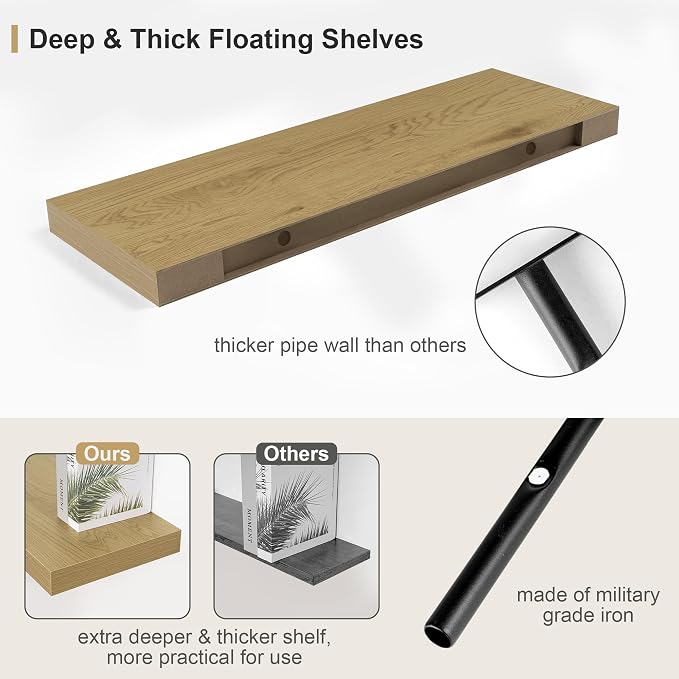 12" Deep Oak Floating Shelves, Over Toilet Long Wall Mounted Modern Farmhouse - Image 4