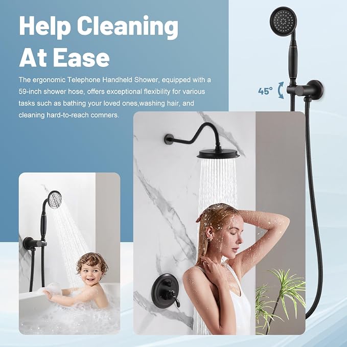 Antique Shower Head Faucet Set, Oil Rubbed Bronze Vintage Wall Mount Shower - Image 3