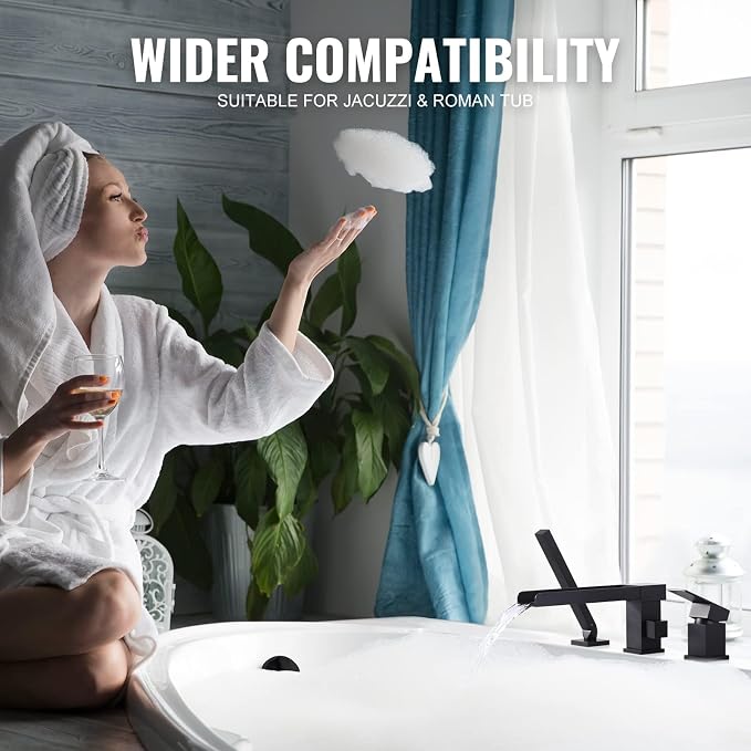 Waterfall Roman Tub Filler Faucet, Deck Mount Bathtub Filler - Image 5