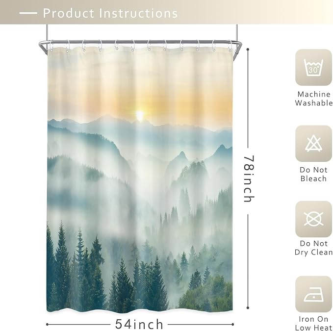Riyidecor Small Stall Mountain Shower Curtain 54Wx78H Inch Rv Narrow Extra Long - Image 5