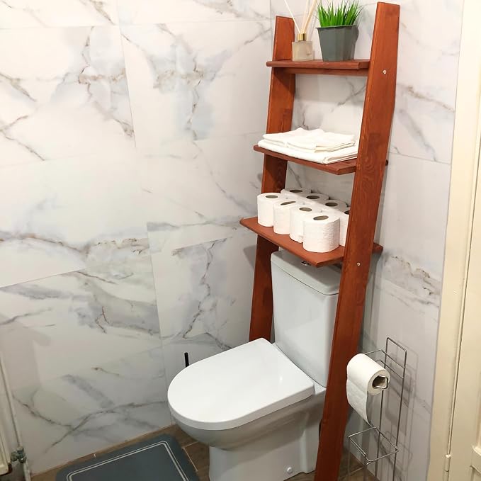 Over The Toilet Birch Wood Bathroom Organizer Shelves, 3-Tier Freestanding - Image 6