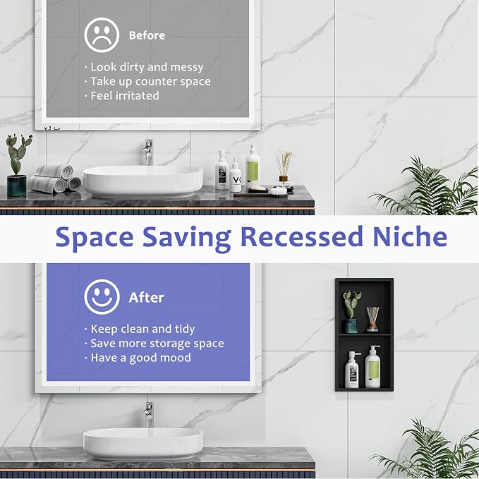 Shower Niche No Tile Needed, Recessed 2-Tier Wall Niche Shelf - Image 5