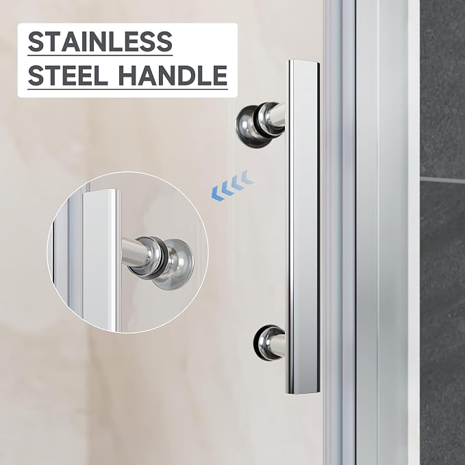 33.5-35 Inch Pivot Shower Door 72 Inch H, Semi-Frameless Sliver Aluminum - Image 4