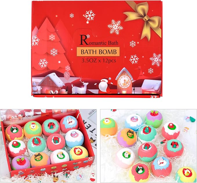 12PCS Christmas Bath Bombs Set, Organic Essential Oil Bath Salt Balls - Image 7