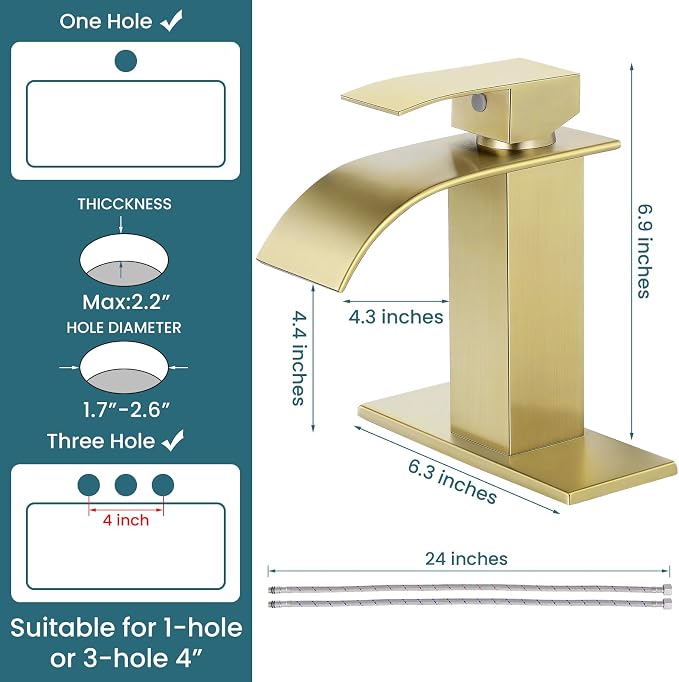 Bathroom Faucets Brushed Gold Waterfall Bathroom Sink Faucet Modern Single - Image 3