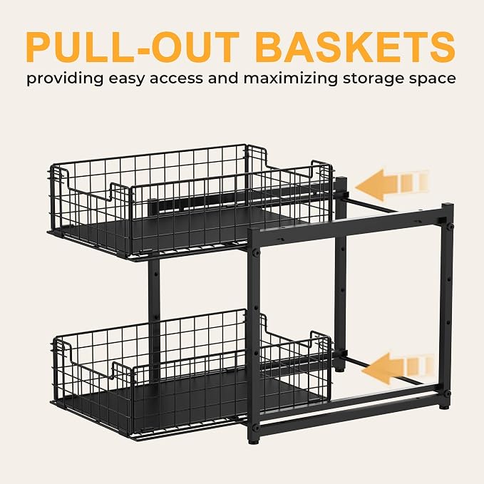 Under Sink Organizer, 2-Tier Pull Out Cabinet Organizer, Adjustable Height - Image 5
