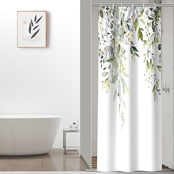 Colorful Star Sage Green Eucalyptus Waterproof Shower Curtain Set by Colorful+Star