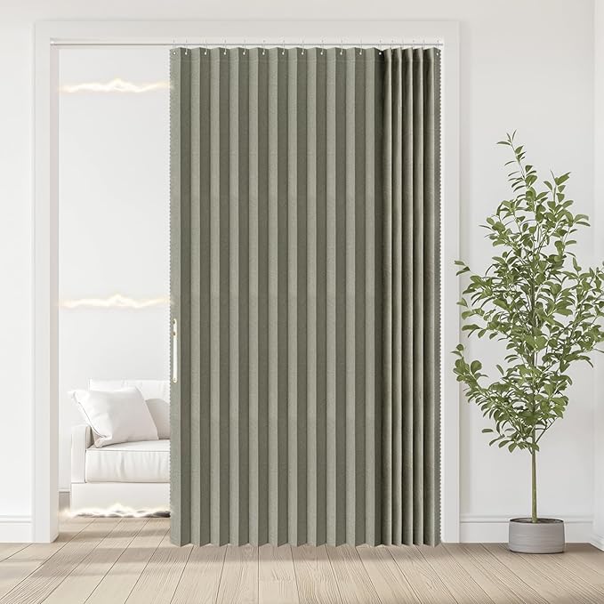 Accordian Door Curtain, 100% Blackout Folding Magnetic Doorway Curtains by JILRON
