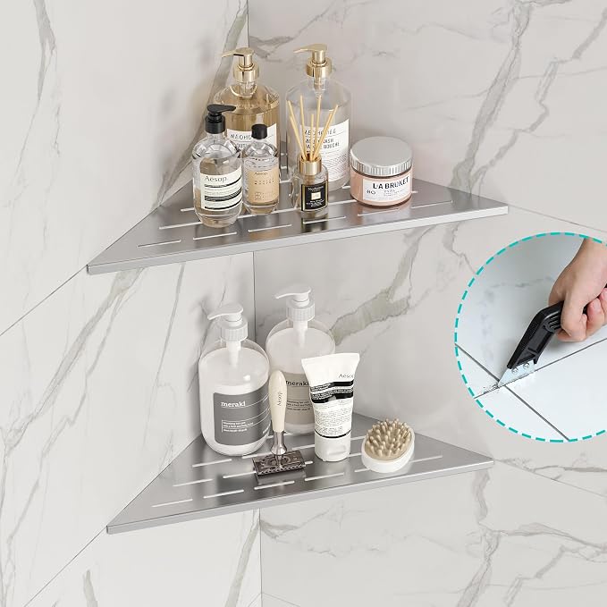 Neodrain 10" Brushed Corner Wall Shelf Set of 2, Floating Corner Shelves - Image 8