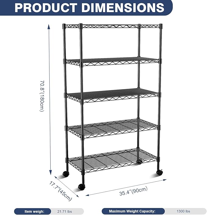 5-Tier Heavy Duty Wire Shelving Unit, Wire Shelf Racks - Image 2