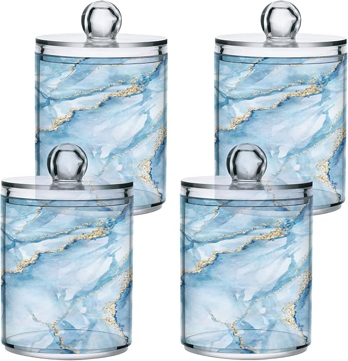 MNSRUU 4 Pack Qtip Holder Organizer Dispenser Sky Blue Marble Bathroom - Image 2