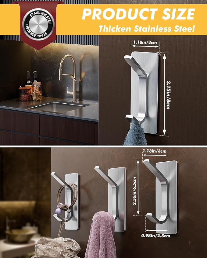 Auxmir Self Adhesive Hooks for Hanging 15lb, Stainless Steel Wall Hooks for - Image 8