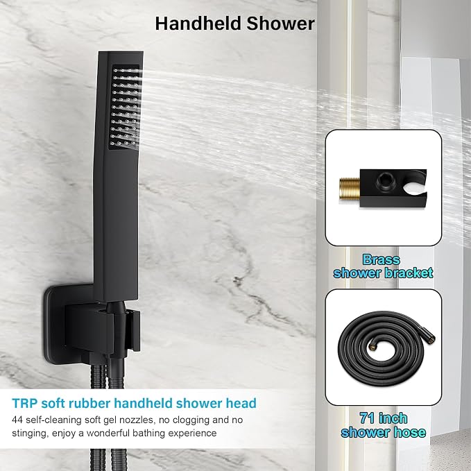 Black Shower Faucet Set, Rainfall Shower System - Image 4