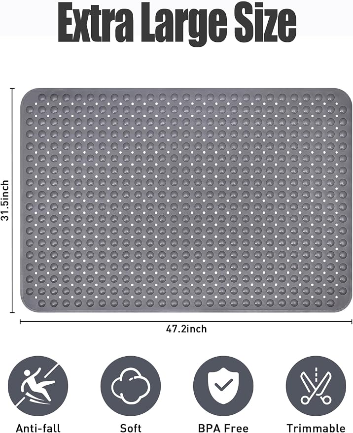 Extra Large Shower Mat, Yonala 47.2 x 31.5 Inch Non Slip Shower Mats - Image 2