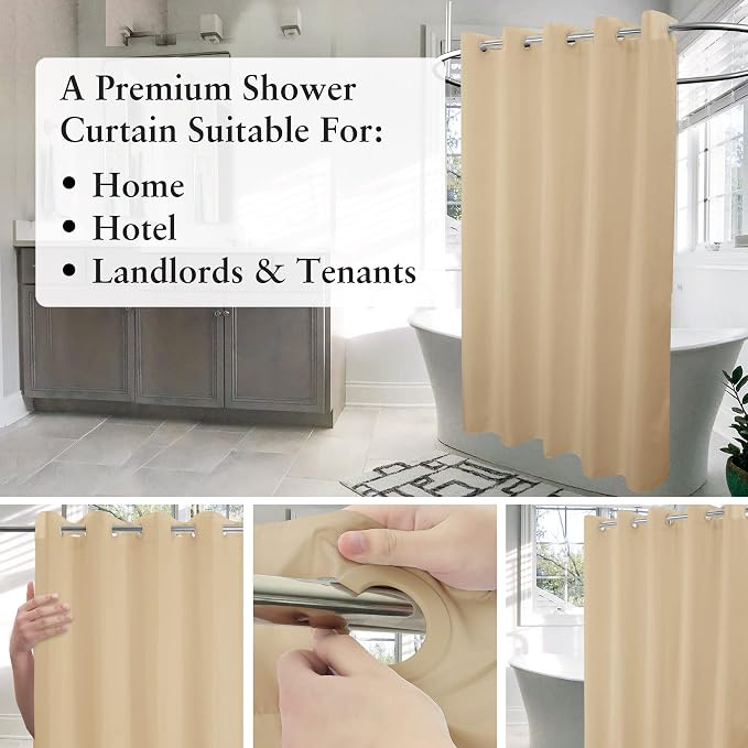 River Dream Stall Size No Hook Beige Shower Curtain Soft Microfiber - Image 3