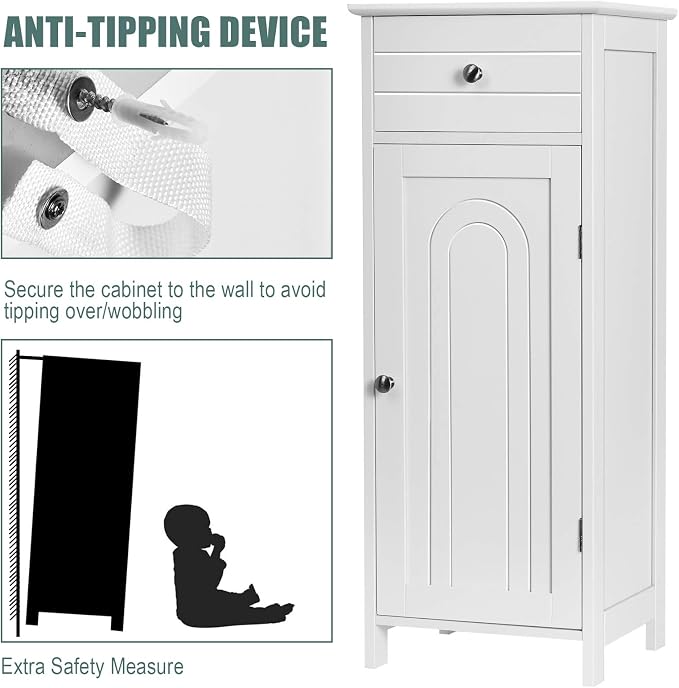DORTALA Bathroom Floor Cabinet, Free-Standing Wooden Floor Storage Cabinet - Image 6