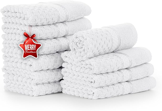 Ample Decor Christmas White Wash Cloth Set of 10 100% Cotton by AmpleDecor