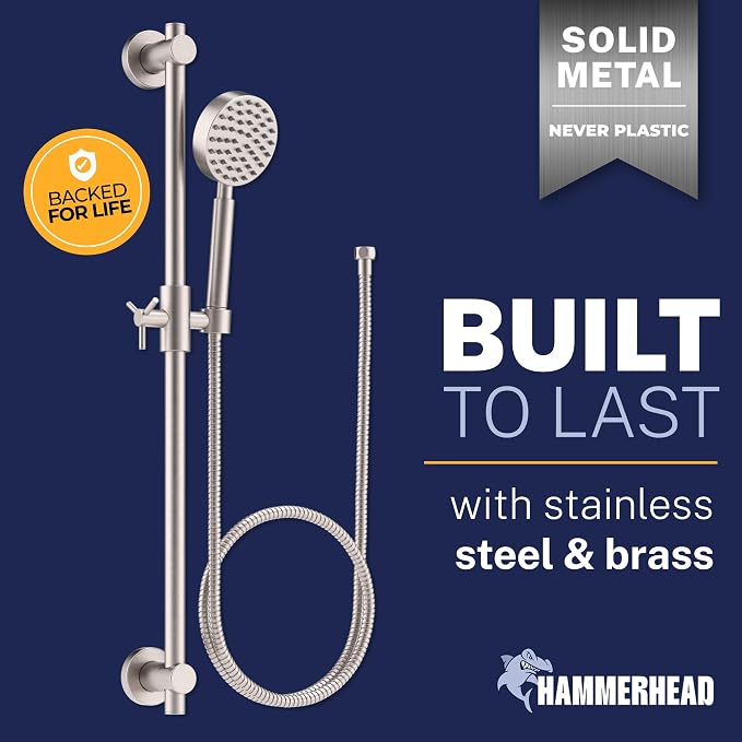 HammerHead Showers® SOLID METAL 27.5 Inch Shower Slide Bar Set and Handheld - Image 2