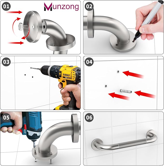 12 Inch Anti Slip Grab Bars for Wall, Munzong Stainless Steel Bathroom Grab - Image 5