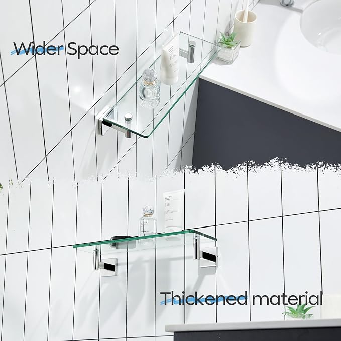 KOKOSIRI Bathroom Shelves Wall Mounted Floating Glass Shelf Polished Stainless - Image 7