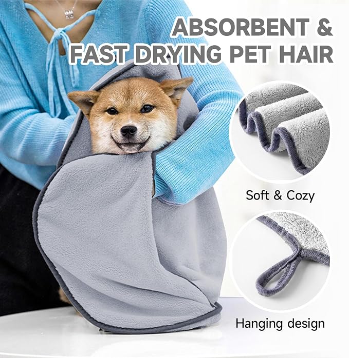 Dog Towels for Drying Dogs Small Medium Large, 2 Pack Dog Cat Drying Bath Towel - Image 2