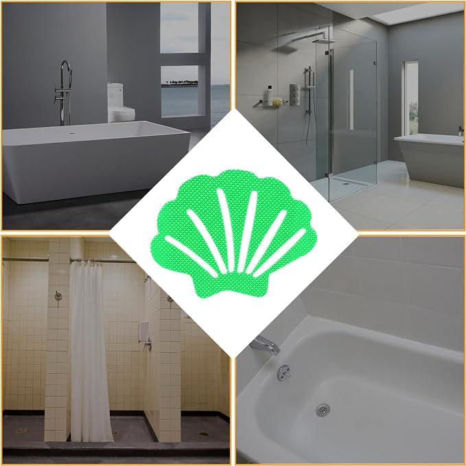 12 Pcs Non Slip Bathtub Stickers Luminous Green Adhesive Decals Sea Shell Shape - Image 4