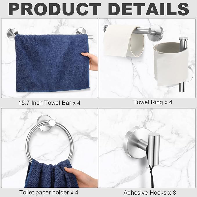 Blulu 20 Pcs Bathroom Hardware Set, Stainless Steel Towel Bar Set Includes 16 - Image 3